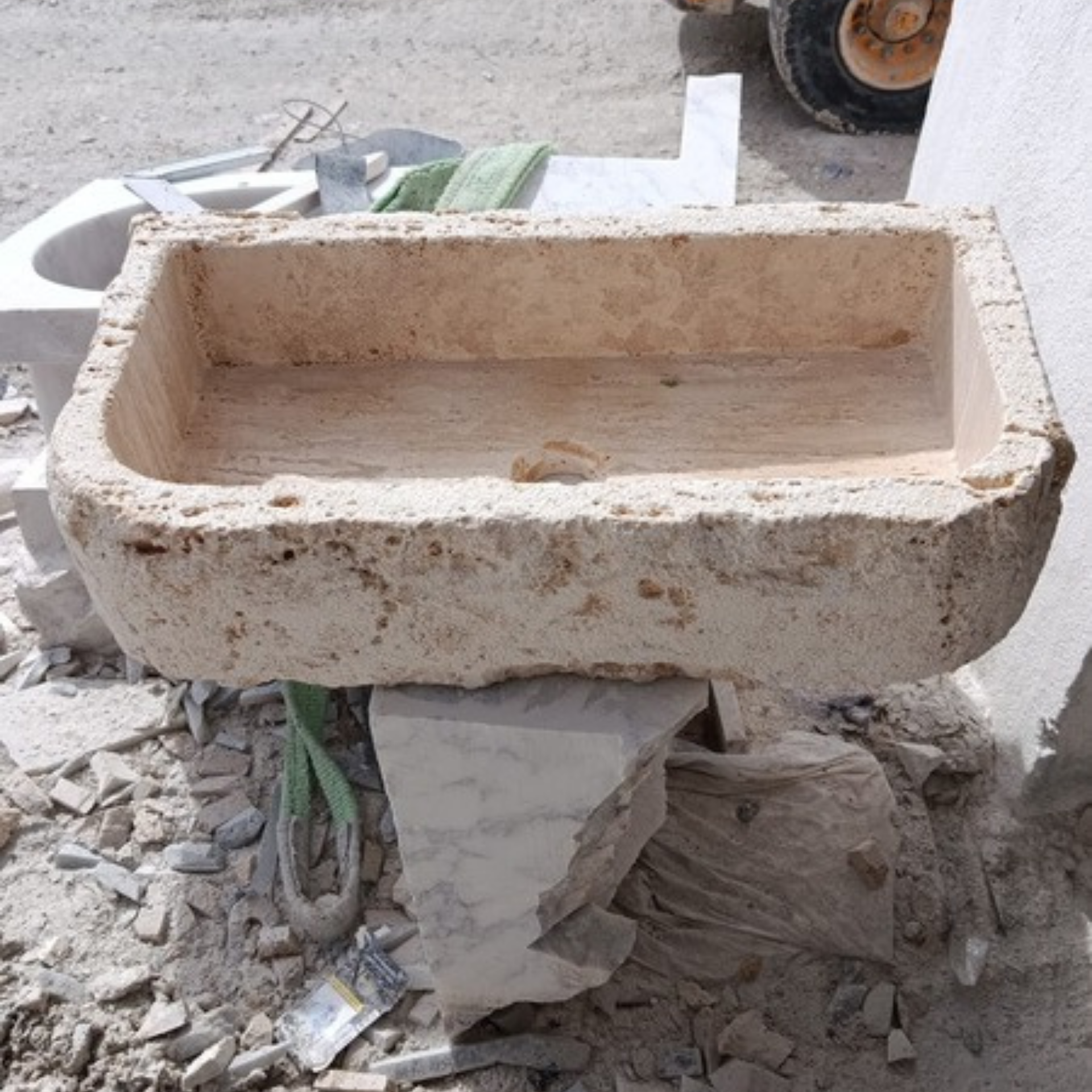 Rough Chiseled Travertine Sink – Wall Mount or Countertop, Etched Travertine Bathroom Sink, Powder Room Stone Sink - Stone Bathroom Vanity