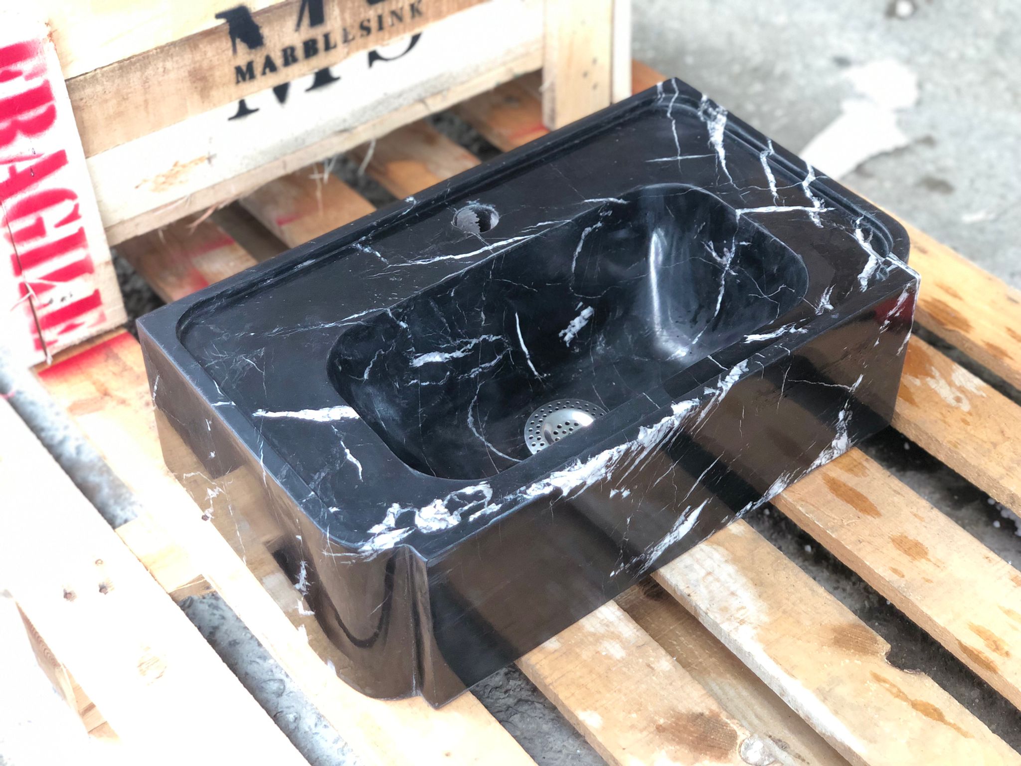 Black Marble Sink – Wall Mounted or Countertop Sink, Modern Bathroom Vanity, Custom Handmade Stone Basin