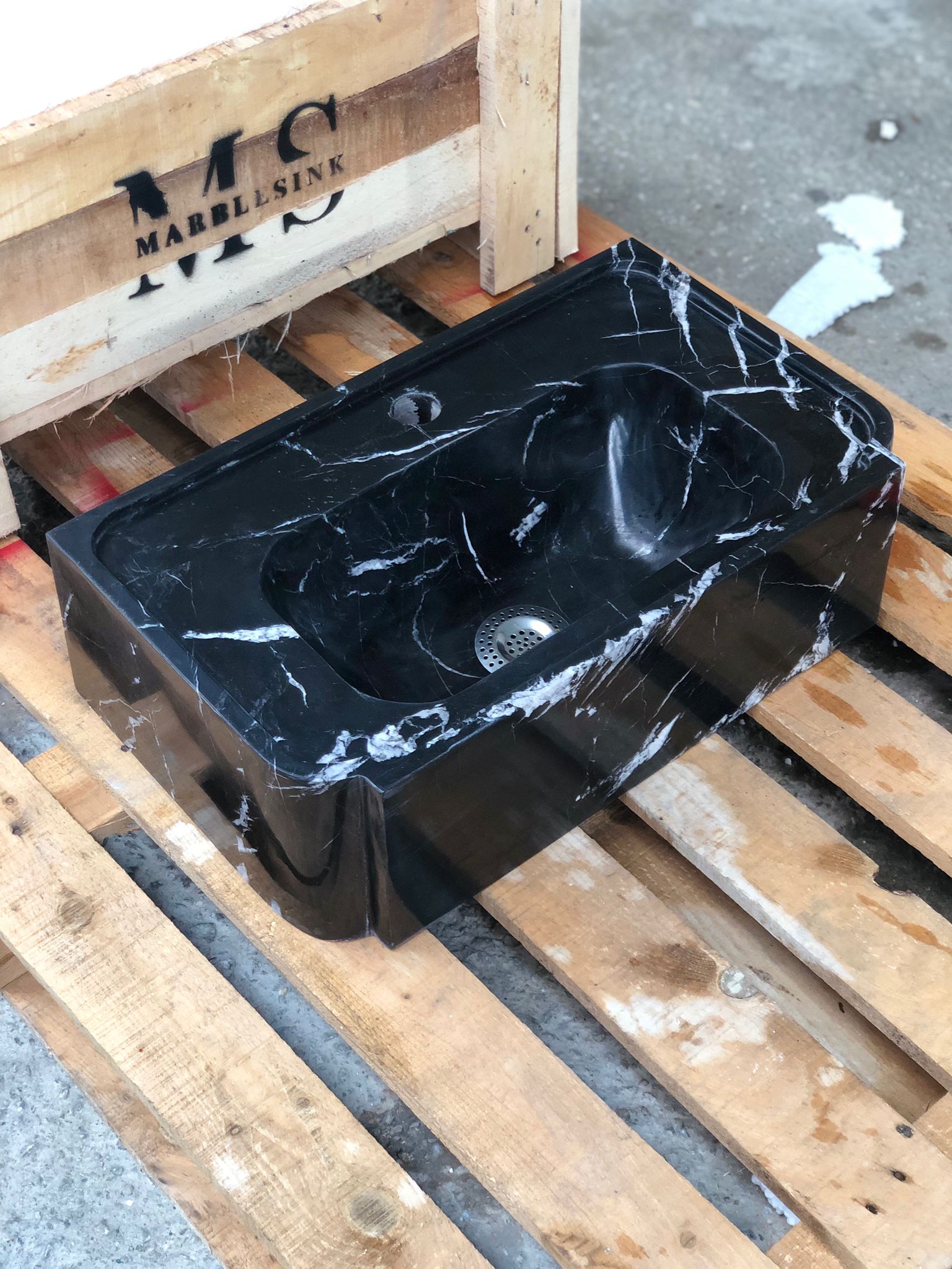 Black Marble Sink – Wall Mounted or Countertop Sink, Modern Bathroom Vanity, Custom Handmade Stone Basin