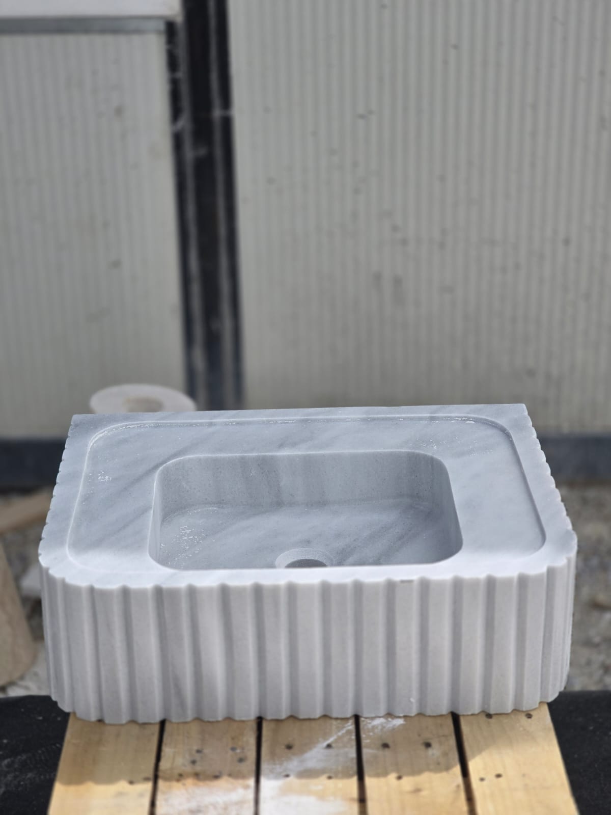 Elegant Bathroom Sink - Hand-Carved White Marble Bathroom Sink – Wall-Mounted or Countertop, Rectangular Vessel, Customizable Design