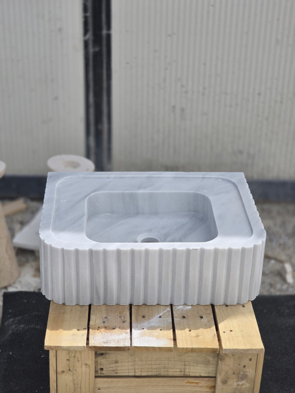 Elegant Bathroom Sink - Hand-Carved White Marble Bathroom Sink – Wall-Mounted or Countertop, Rectangular Vessel, Customizable Design