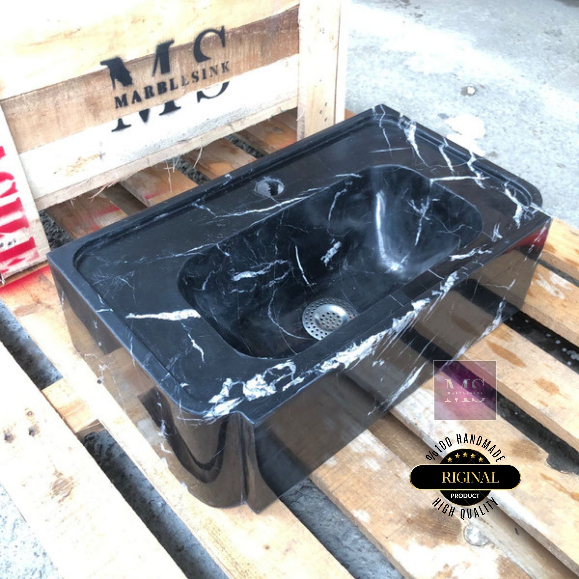 Black Marble Sink – Wall Mounted or Countertop Sink, Modern Bathroom Vanity, Custom Handmade Stone Basin