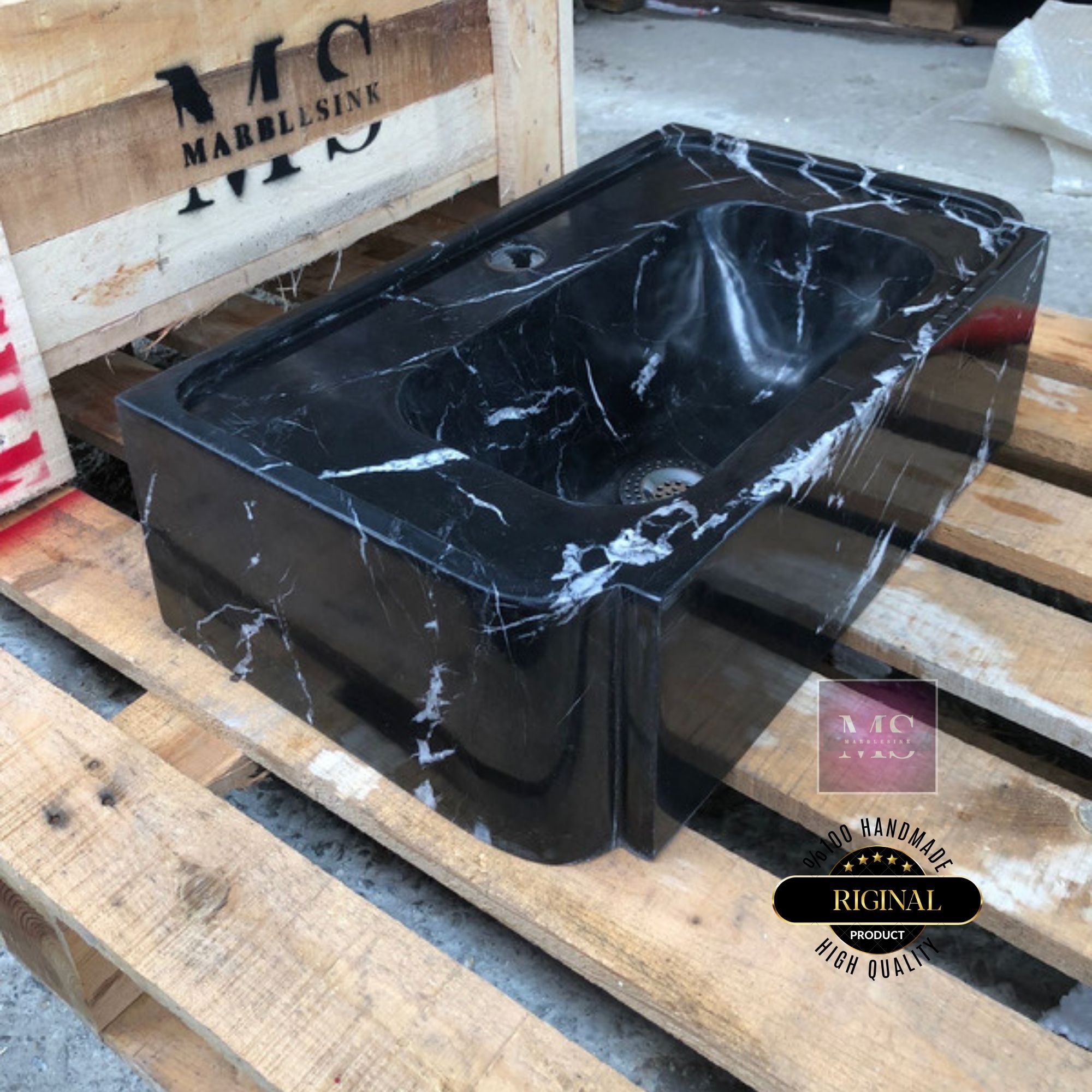 Black Marble Sink – Wall Mounted or Countertop Sink, Modern Bathroom Vanity, Custom Handmade Stone Basin