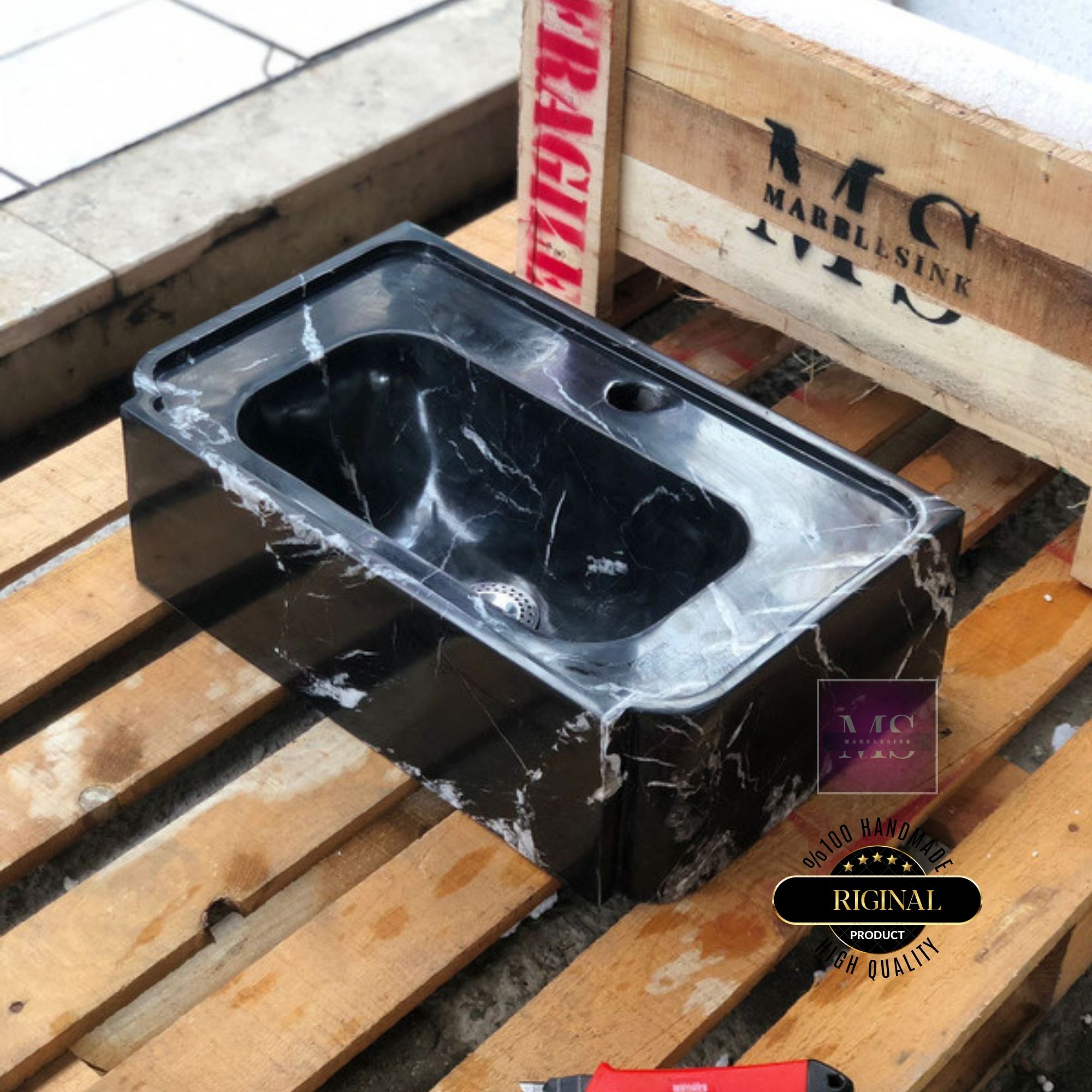 Black Marble Sink – Wall Mounted or Countertop Sink, Modern Bathroom Vanity, Custom Handmade Stone Basin
