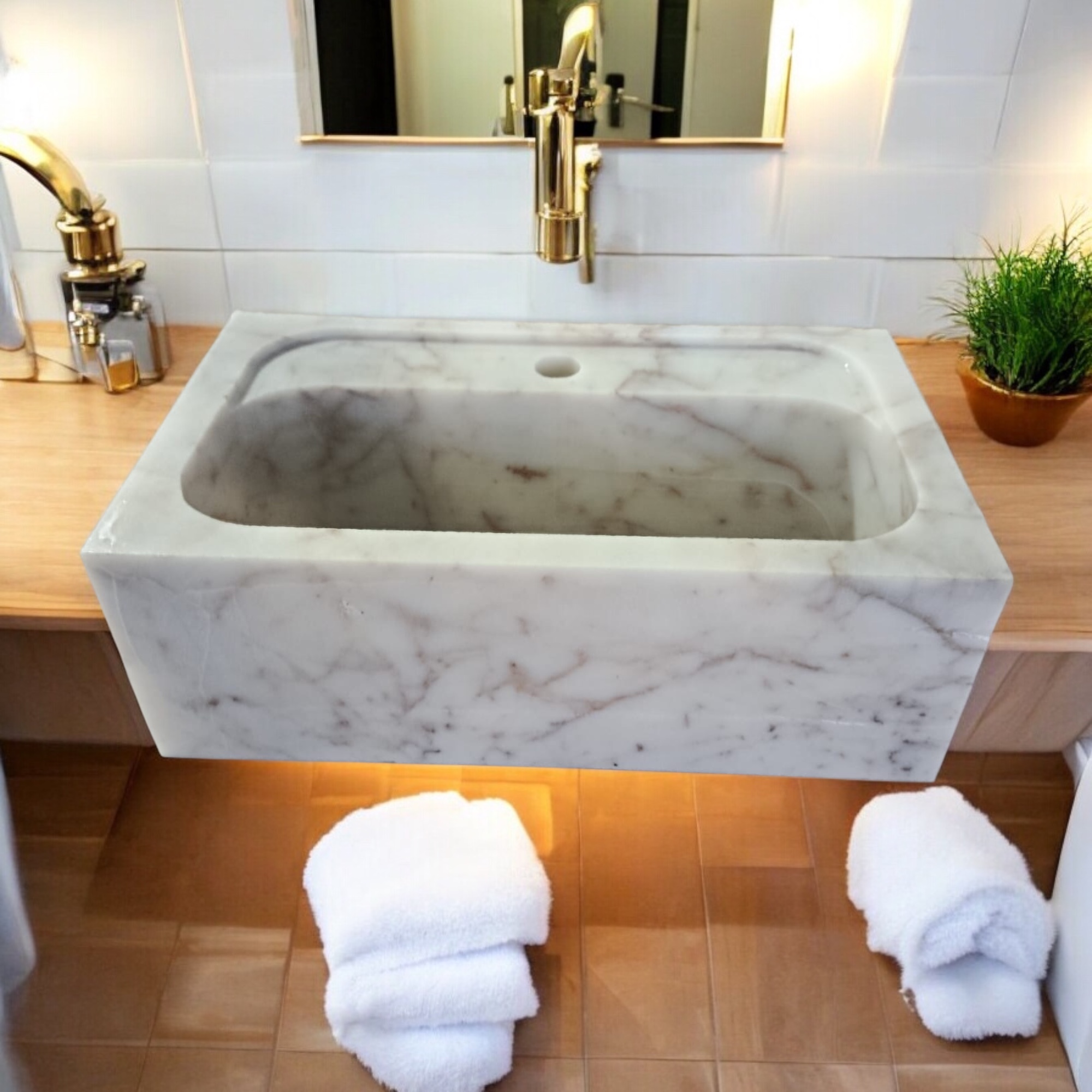 Calacatta Viola Marble Sink Wall Mount Marble Sink Marble Bathroom Sink Powder Room Sink Custom Vanity Top Natural Stone Marble Sink