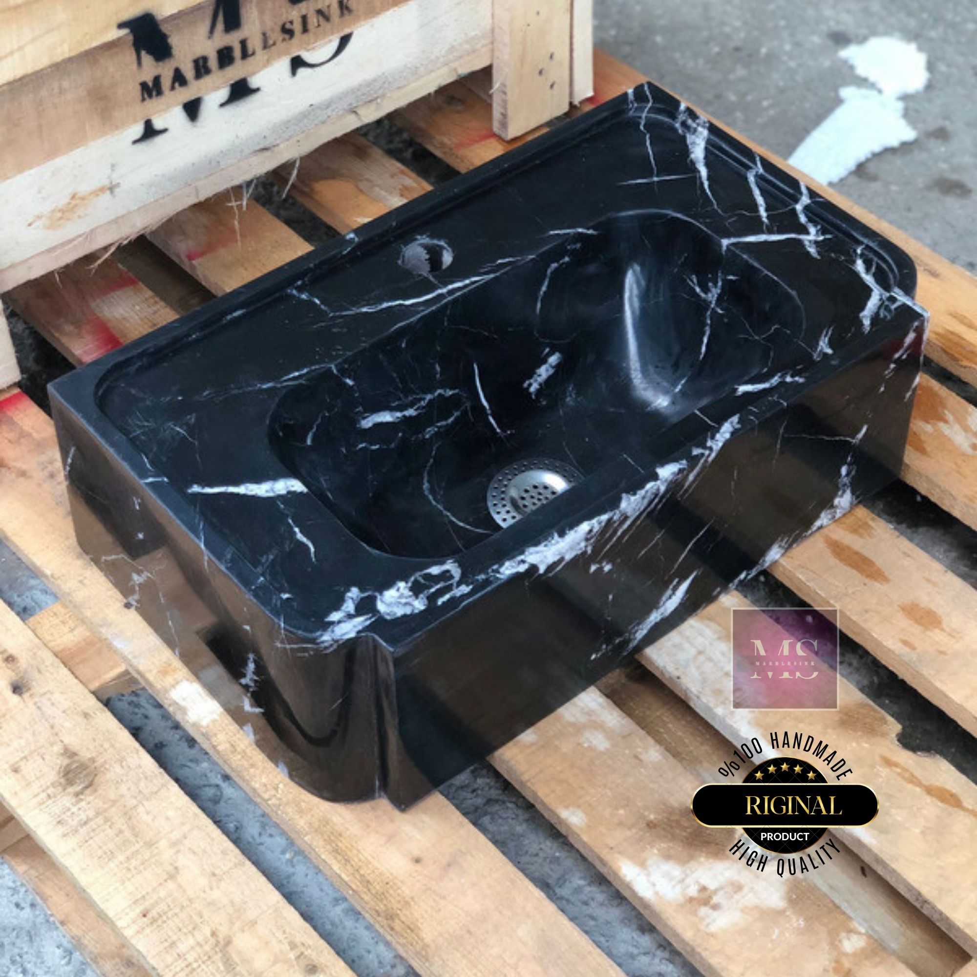 Black Marble Sink – Wall Mounted or Countertop Sink, Modern Bathroom Vanity, Custom Handmade Stone Basin