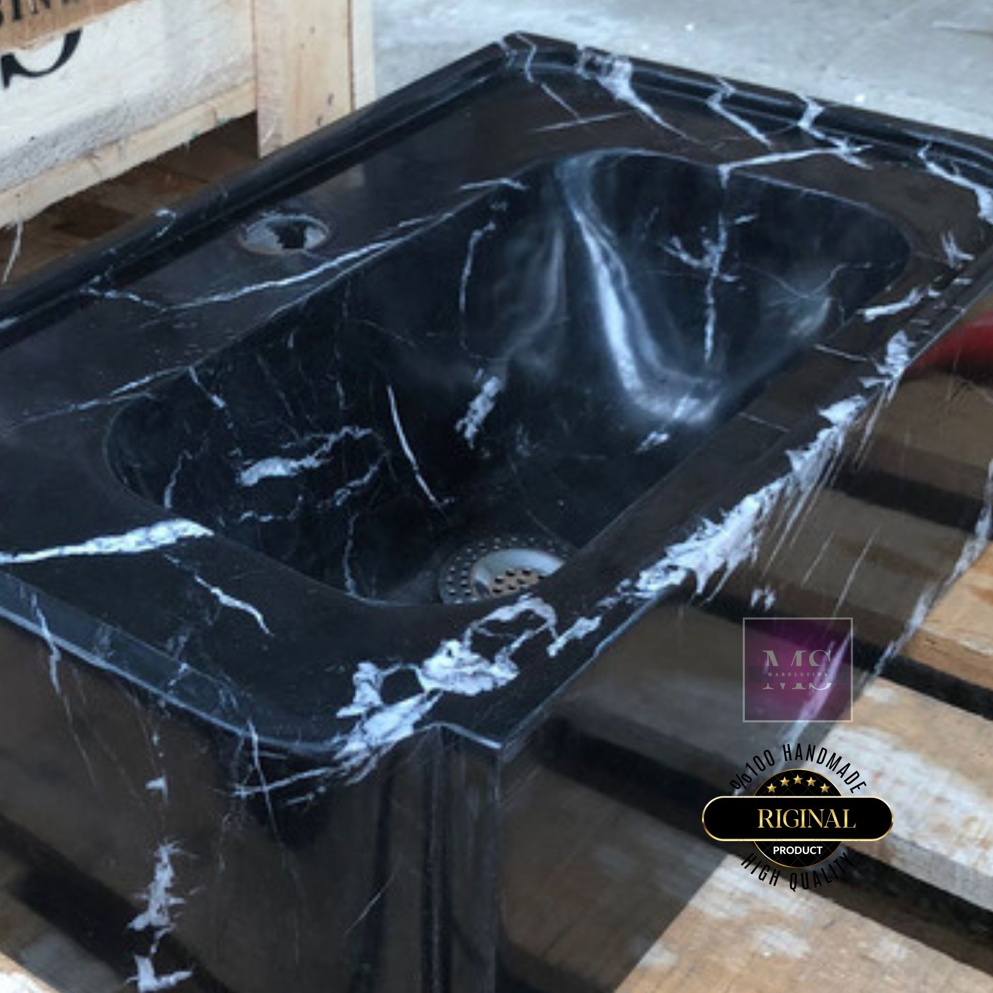 Black Marble Sink – Wall Mounted or Countertop Sink, Modern Bathroom Vanity, Custom Handmade Stone Basin