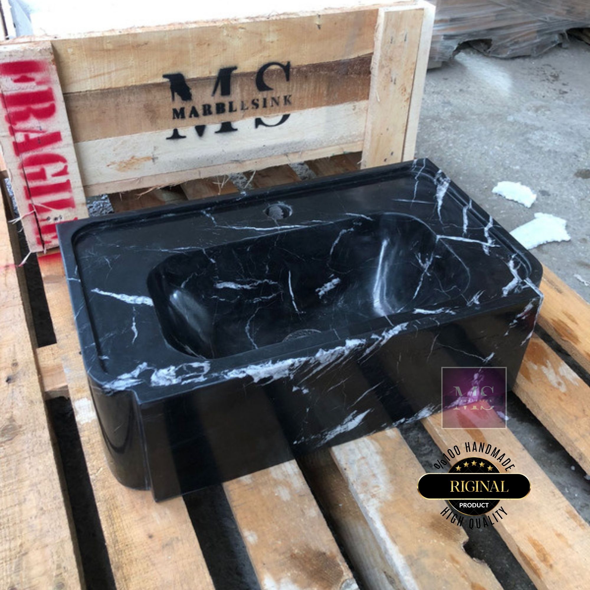 Black Marble Sink – Wall Mounted or Countertop Sink, Modern Bathroom Vanity, Custom Handmade Stone Basin