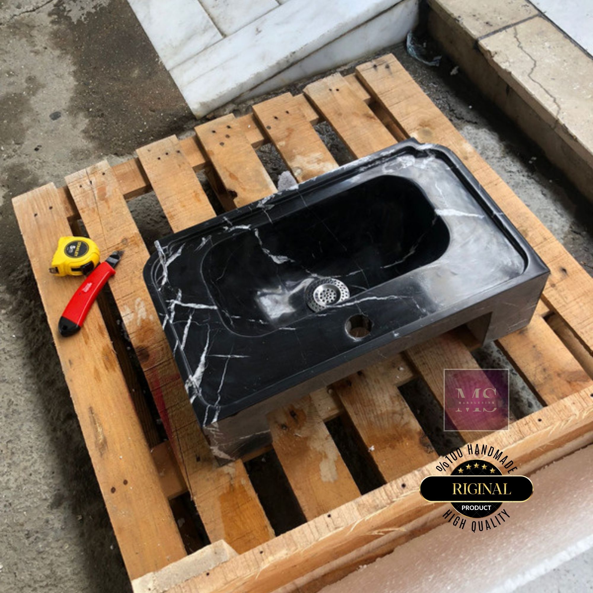 Black Marble Sink – Wall Mounted or Countertop Sink, Modern Bathroom Vanity, Custom Handmade Stone Basin