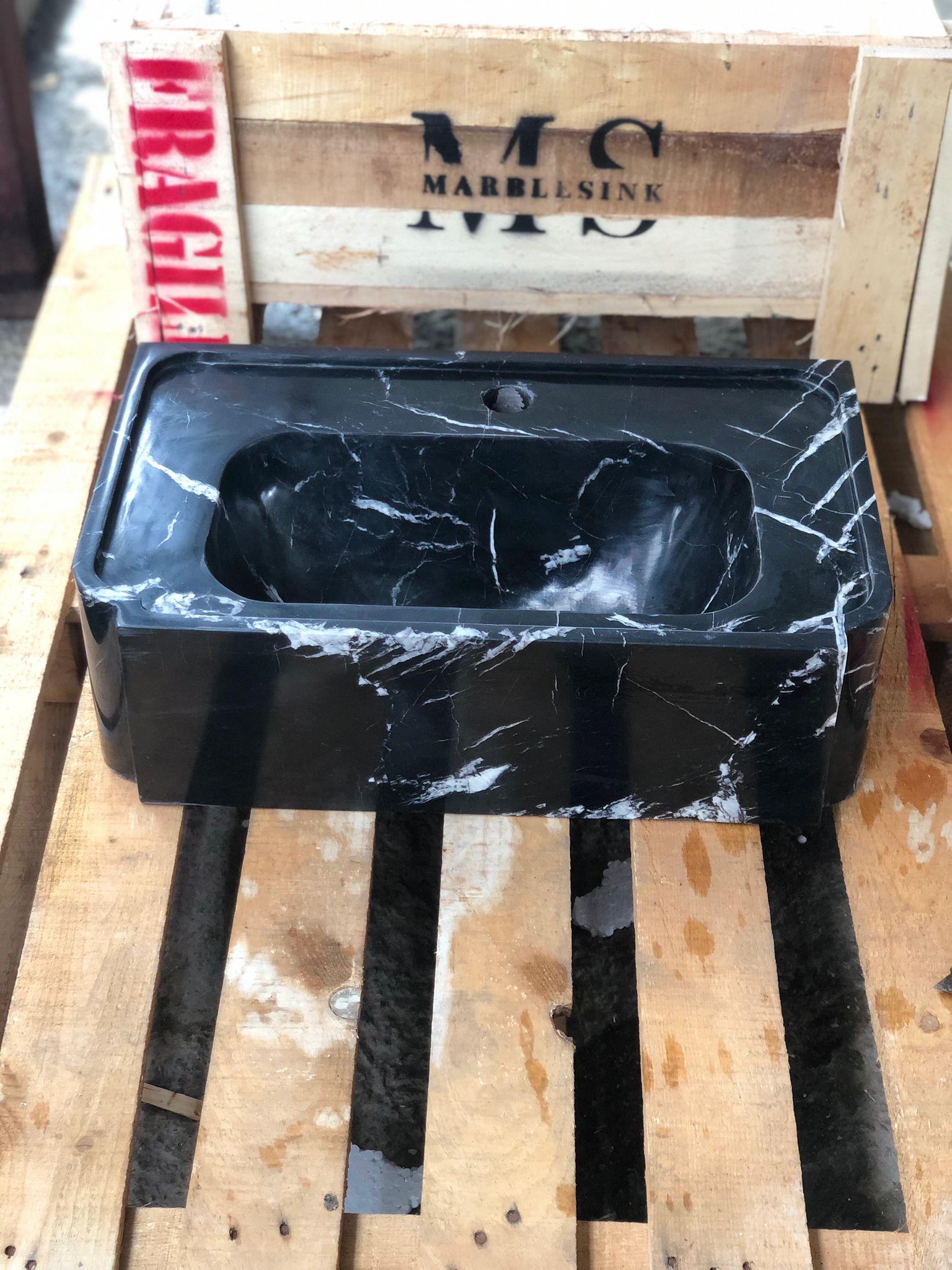 Black Marble Sink – Wall Mounted or Countertop Sink, Modern Bathroom Vanity, Custom Handmade Stone Basin