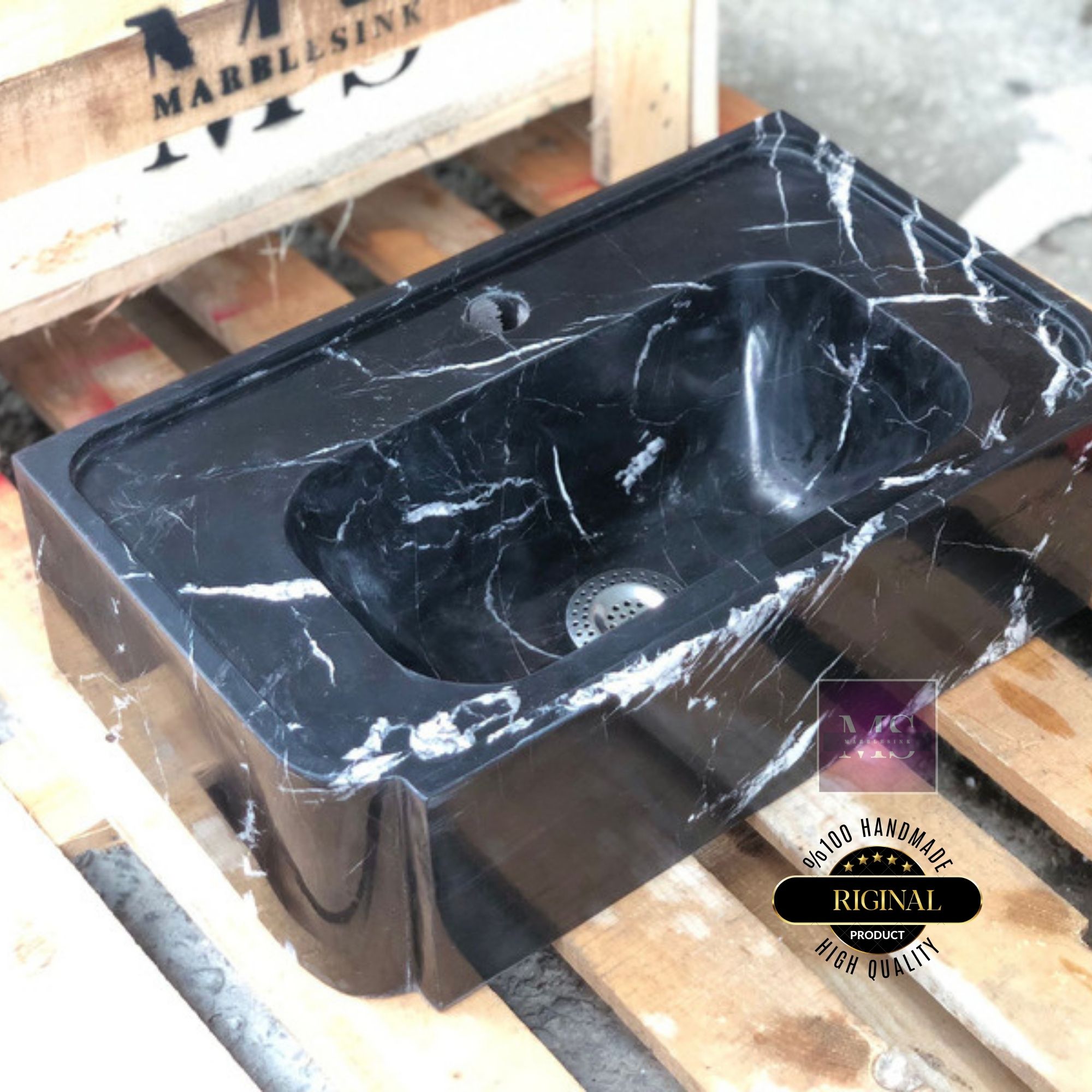 Black Marble Sink – Wall Mounted or Countertop Sink, Modern Bathroom Vanity, Custom Handmade Stone Basin