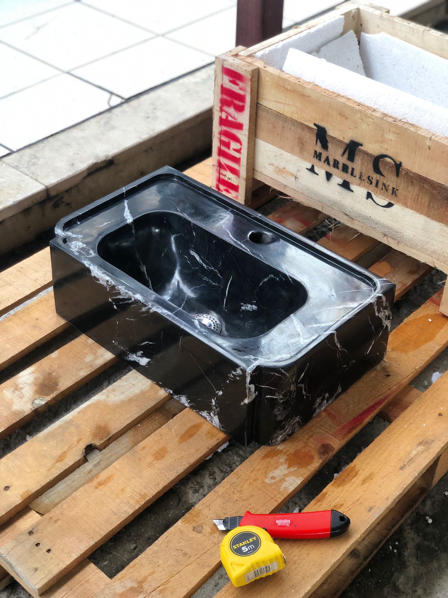 Black Marble Sink – Wall Mounted or Countertop Sink, Modern Bathroom Vanity, Custom Handmade Stone Basin