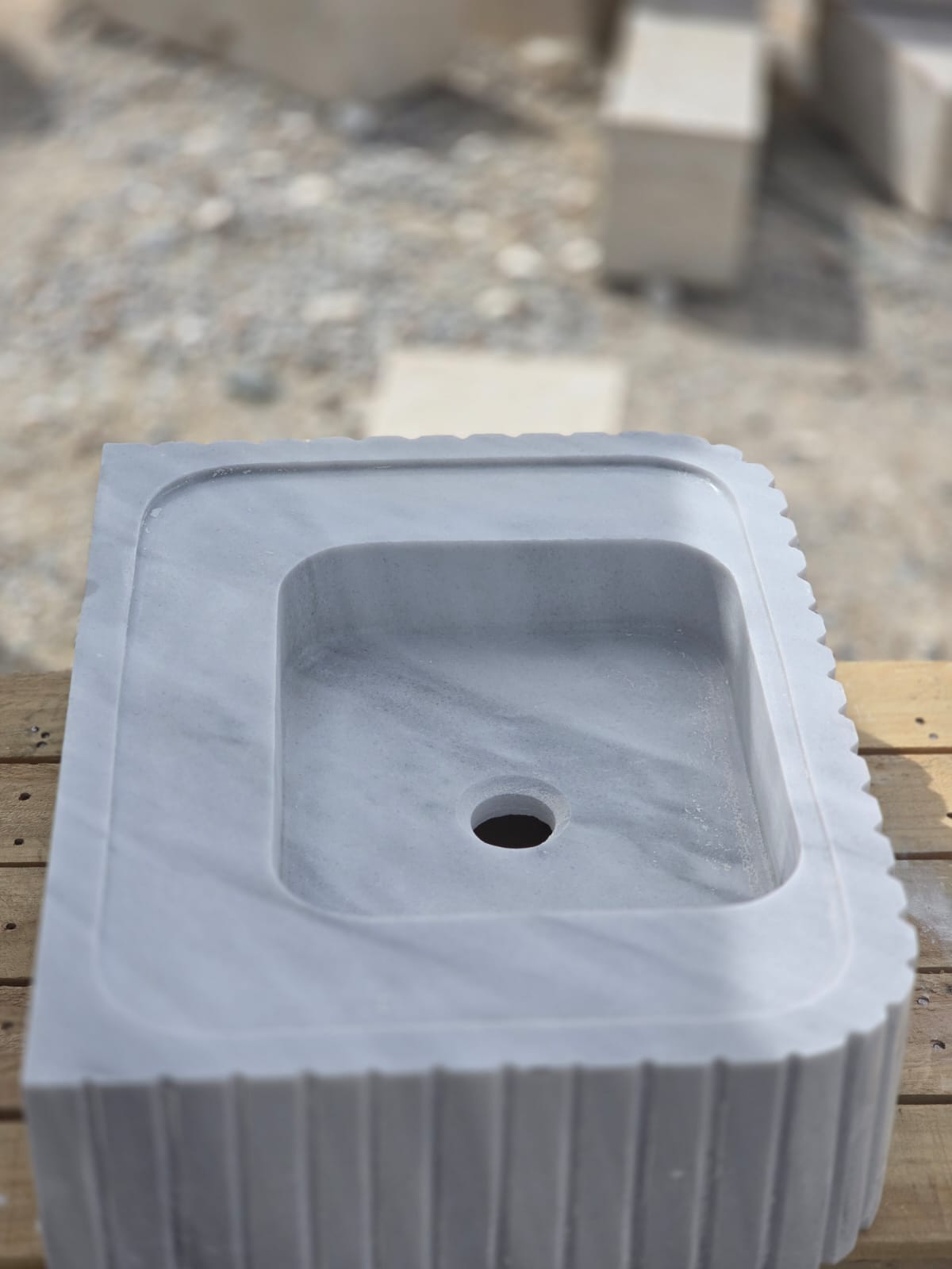 Elegant Bathroom Sink - Hand-Carved White Marble Bathroom Sink – Wall-Mounted or Countertop, Rectangular Vessel, Customizable Design