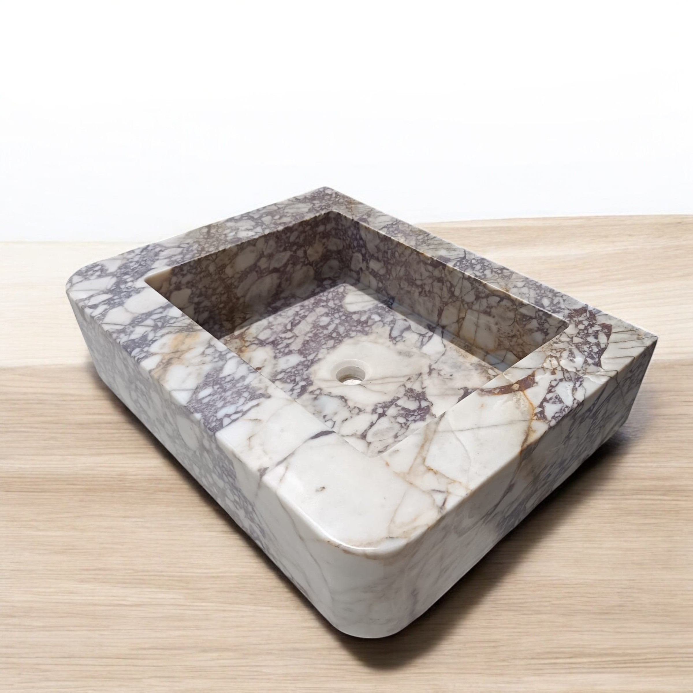 Calacatta Marble Sink – Hand-Carved Rectangular Vanity – Floating or Countertop Installation – Luxury Bathroom Centerpiece