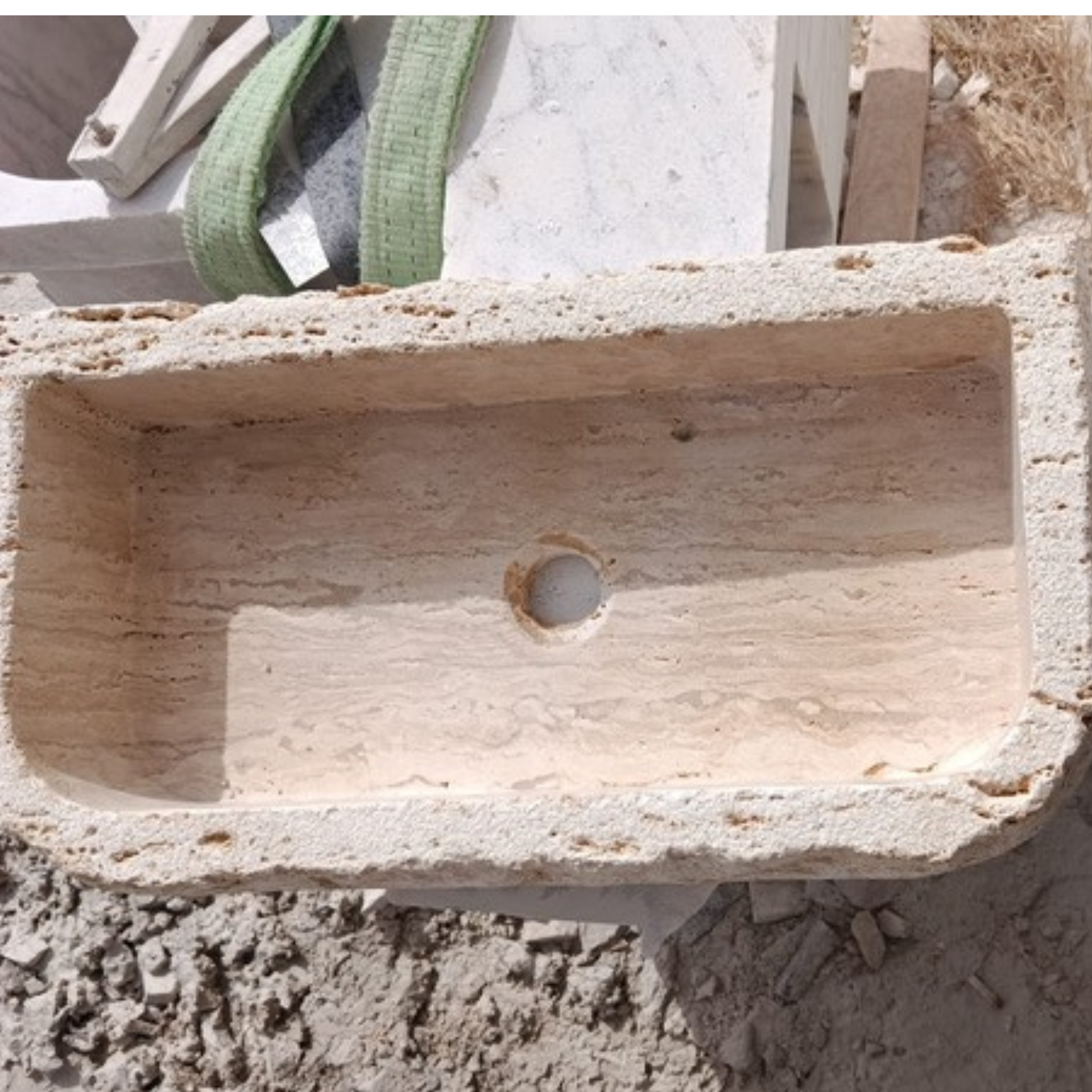 Rough Chiseled Travertine Sink – Wall Mount or Countertop, Etched Travertine Bathroom Sink, Powder Room Stone Sink - Stone Bathroom Vanity