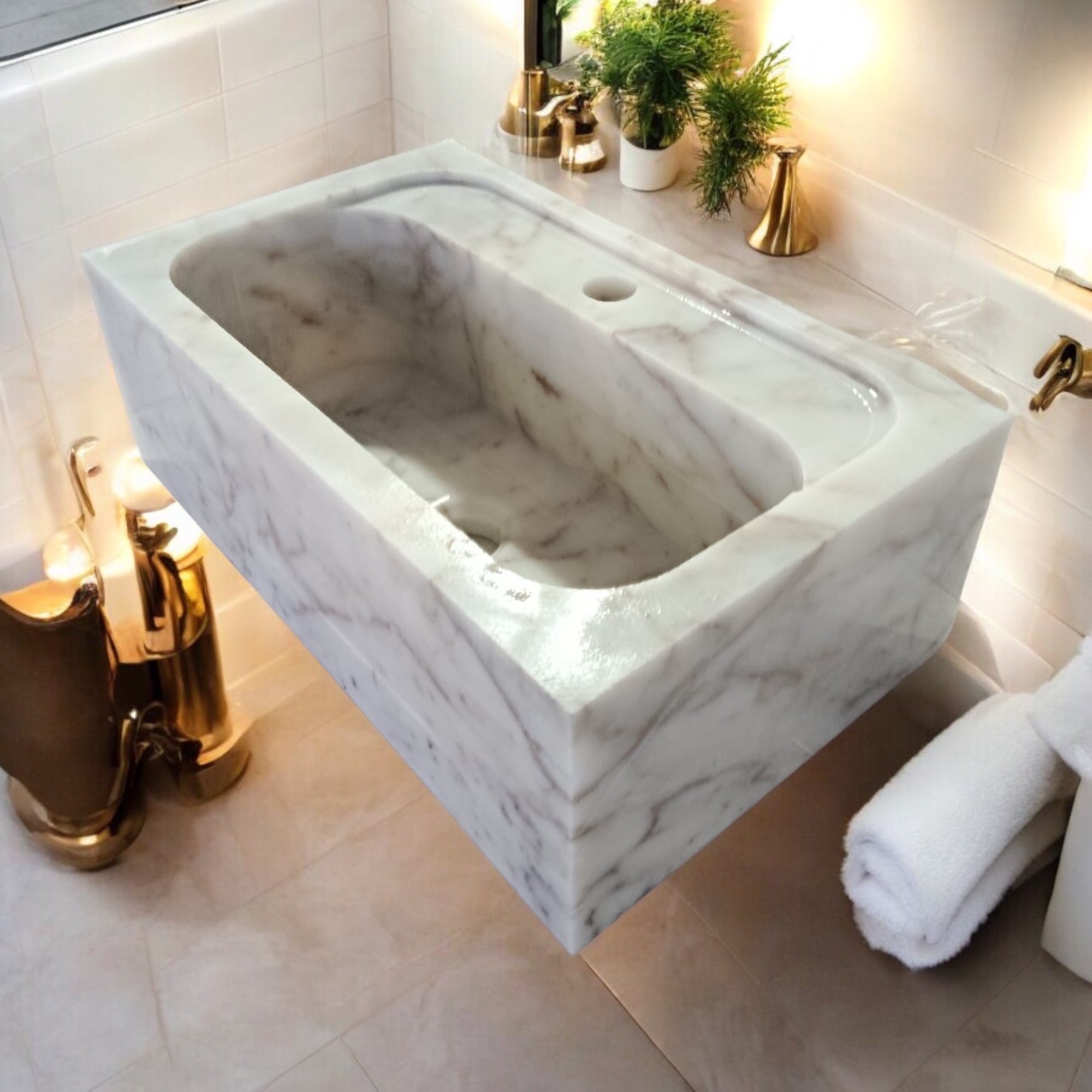 Calacatta Viola Marble Sink Wall Mount Marble Sink Marble Bathroom Sink Powder Room Sink Custom Vanity Top Natural Stone Marble Sink