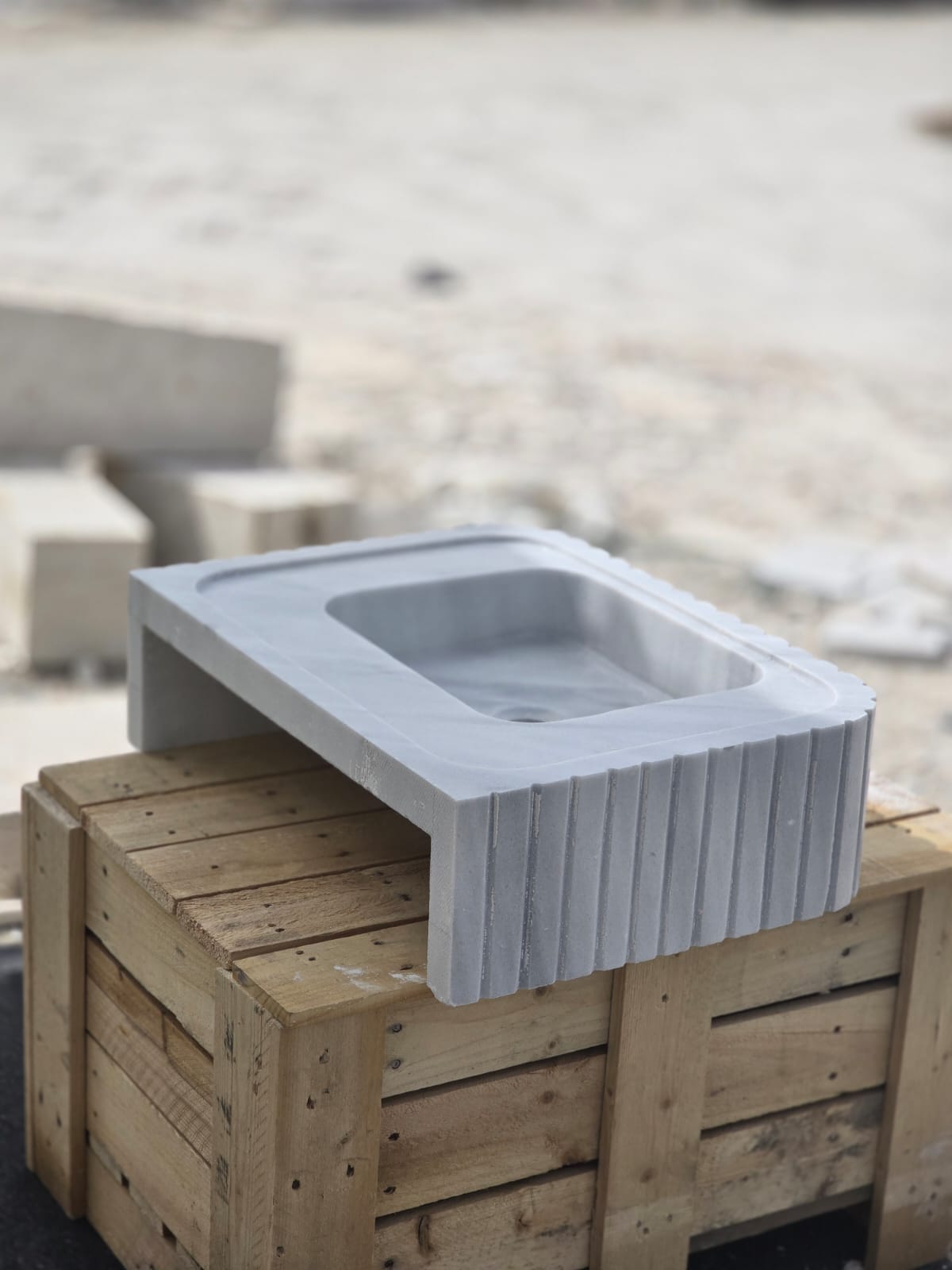 Elegant Bathroom Sink - Hand-Carved White Marble Bathroom Sink – Wall-Mounted or Countertop, Rectangular Vessel, Customizable Design